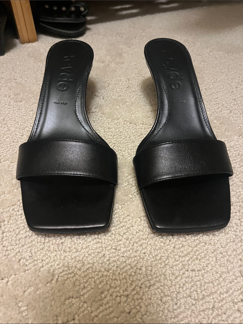 Aeyde Black Leather Slide Mules